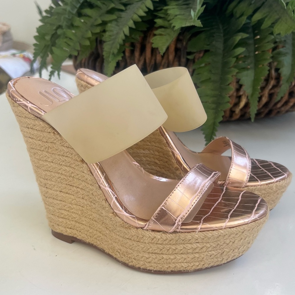 J Lo Jennifer Lopez ODETTE Espadrille Wedge Sandals Sz 7M Open Toe Summer EUC